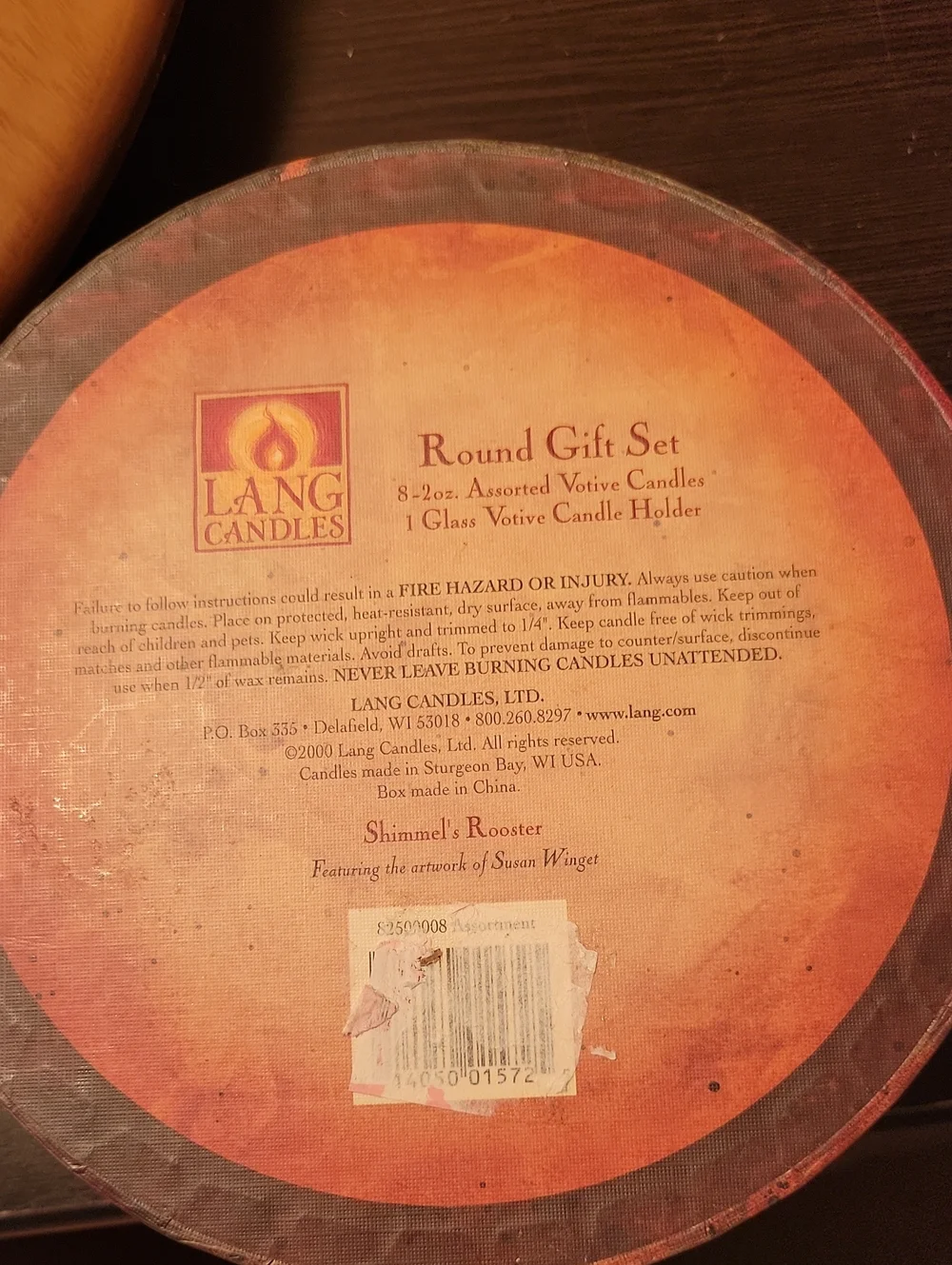 Lang Primitive Rooster Painted Box Round Candle Gift Set